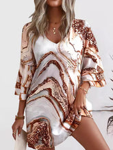 A-Line Flared Sleeves Layered Printed Split-Joint V-Neck Mini Dresses